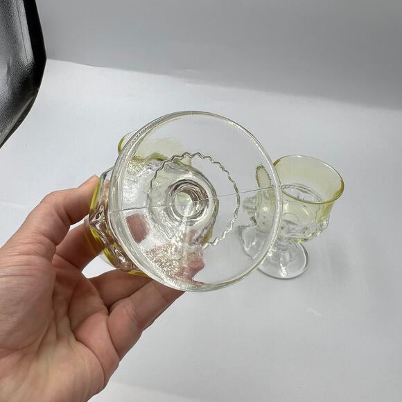 Vintage Set Crown Thumbprint Yellow & Clear Cordial Sherry Stemmed Wine Glasses - Picture 4 of 8